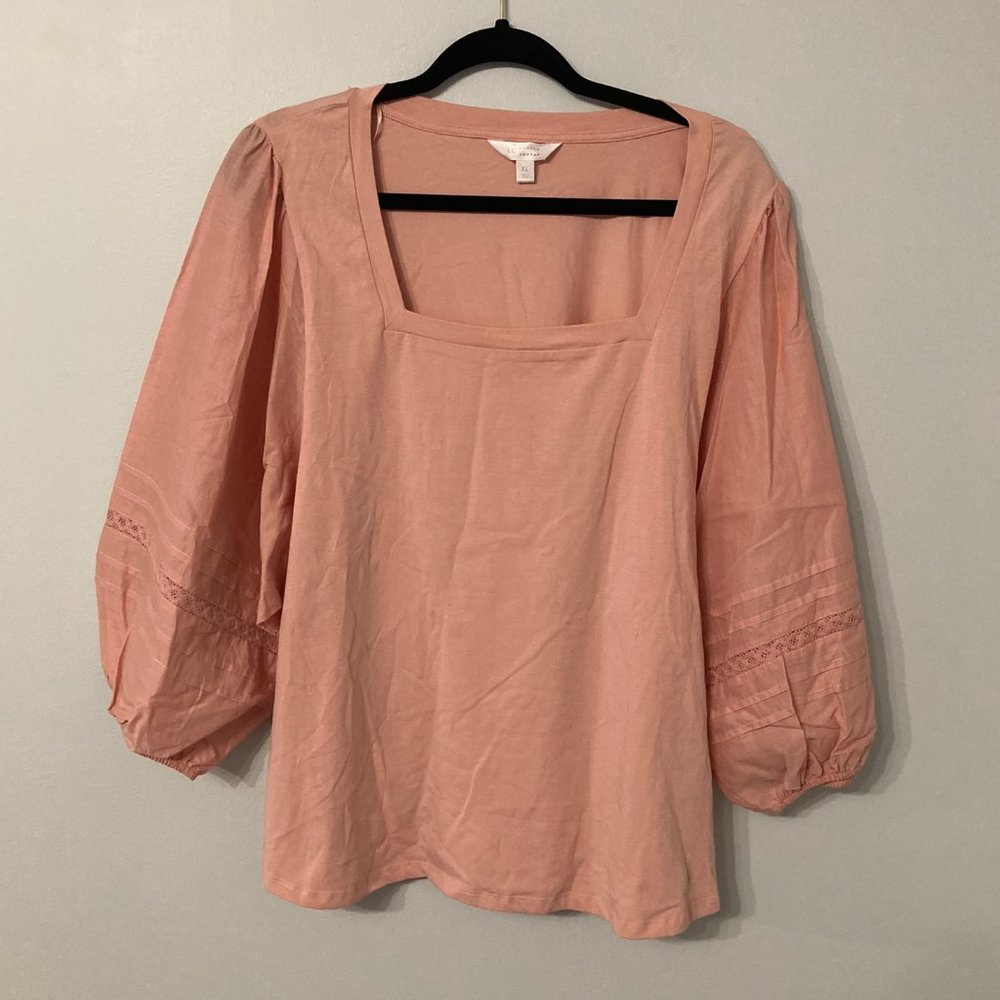 LAUREN CONRAD Shirt XL Peach with Oversized Sleeves Romantic Feminine Spring